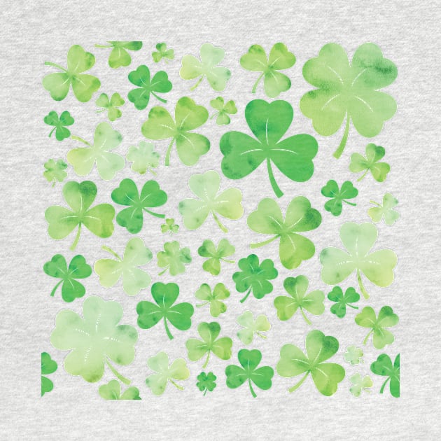 St Patricks Day Green Watercolour Shamrock Pattern by tanyadraws